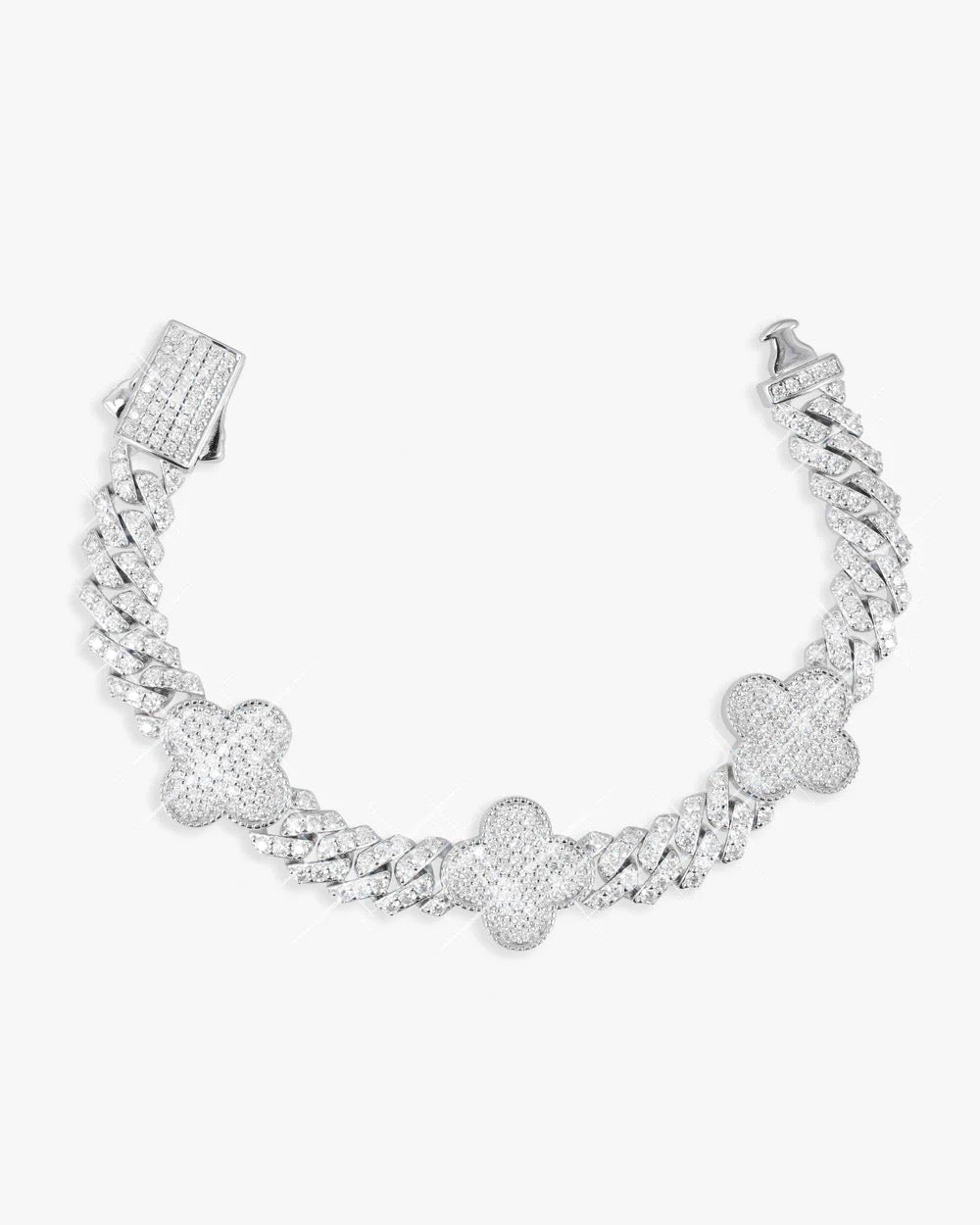 8MM FOUR LEAF MOISSANITE CUBAN LINK BRACELET 14K GOLD
