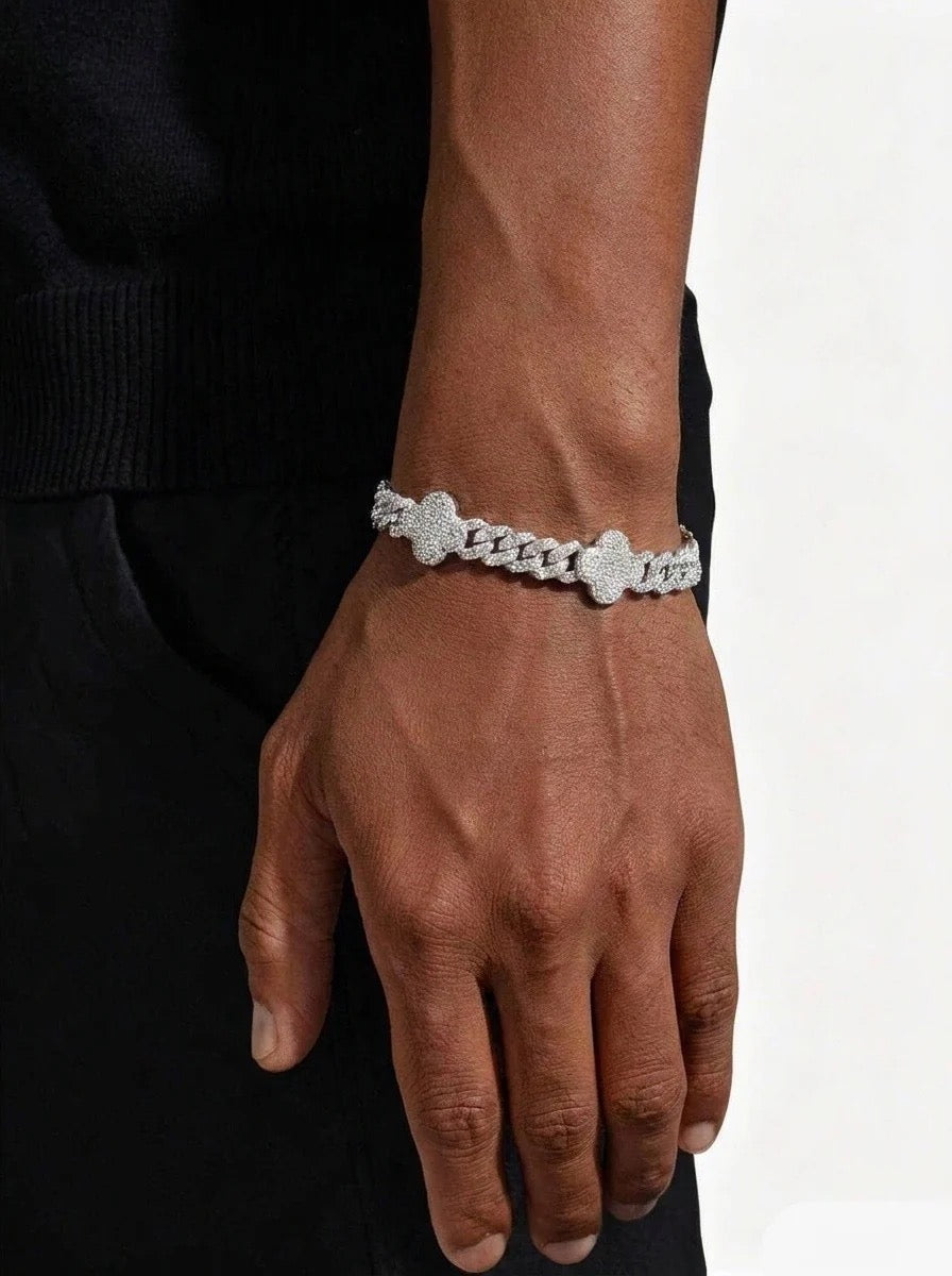 8MM FOUR LEAF MOISSANITE CUBAN LINK BRACELET 14K GOLD
