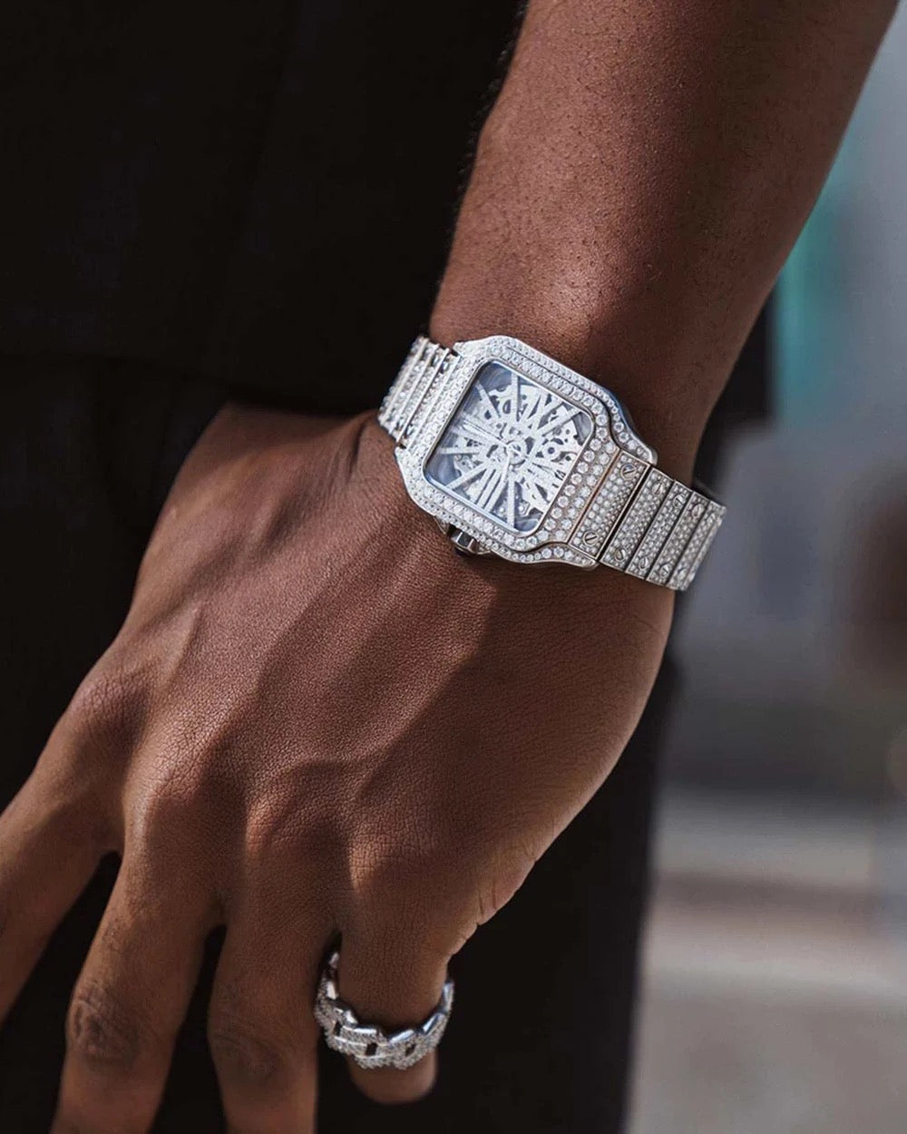 MOISSANITE SKELETON WATCH | 42MM | 14K WHITE GOLD | 14.1CT BUST DOWN