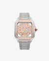 MOISSANITE SKELETON WATCH | 42MM | 14K ROSE GOLD | 14.1CT BUST DOWN