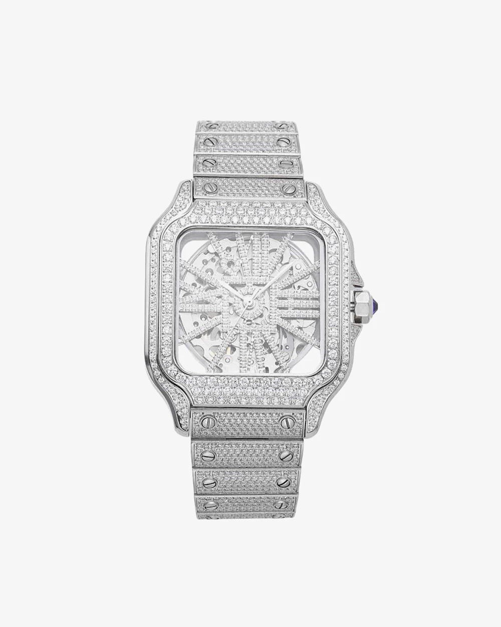 MOISSANITE SKELETON WATCH | 42MM | 14K WHITE GOLD | 14.1CT BUST DOWN