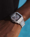 MOISSANITE SKELETON WATCH | 42MM | 14K WHITE GOLD | 14.1CT BUST DOWN
